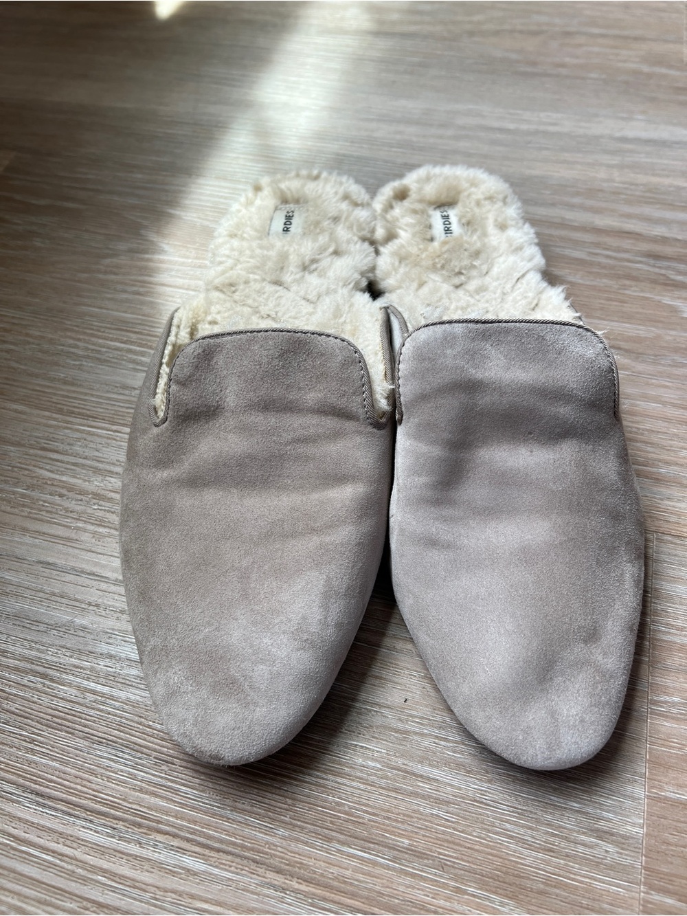 Birdies The Phoebe Shearling Lined Suede Mule Slippers Taupe Grey Size 11 women - Picture 2 of 6